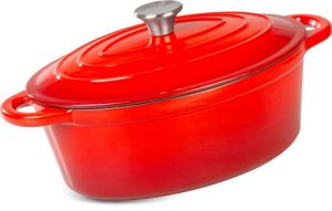 ÖNTÖTTVAS LÁBAS 30 CM 4,4 L-ES ZOMÁNCOZOTT OVÁL PIROS