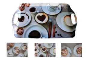 TÁLCA MELAMIN KÁVÉ DEKOROS 38X23 CM.